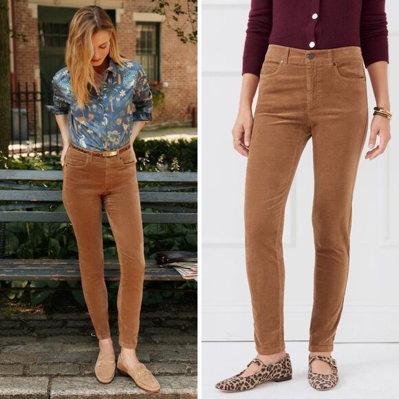 NWT J McLaughlin Watson Velvet Cigarette Pants Womens 12 Camel Brown Soft Jeans - Picture 1 of 11